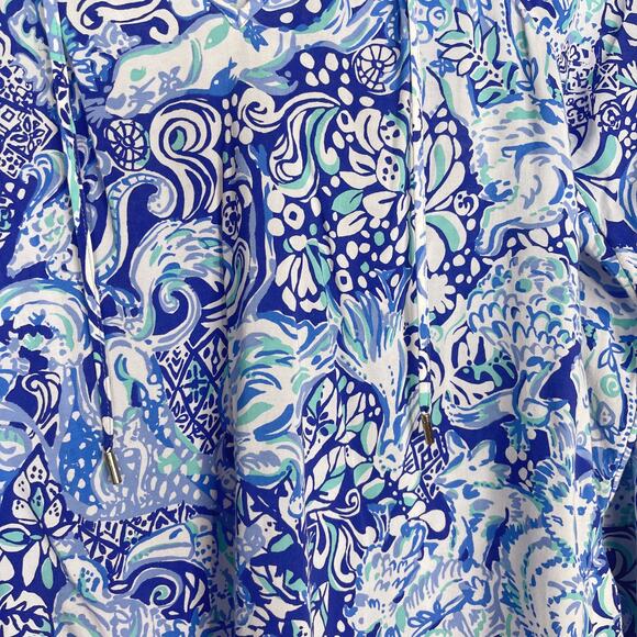 Lilly Pulitzer XSmall Blue Willa Top Royal Purple 60 Animals Tie V Neck Blouse - Picture 6 of 11